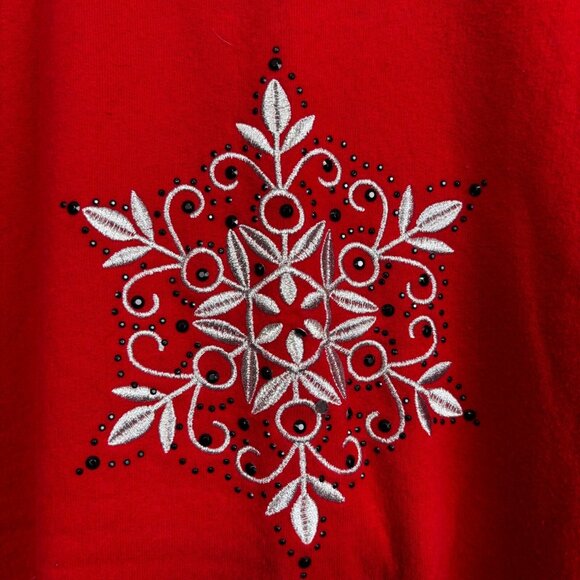 Vintage Christmas Sweatshirt Red Snowflake Pullover Holiday 90s MCC Sportswear - Picture 3 of 6